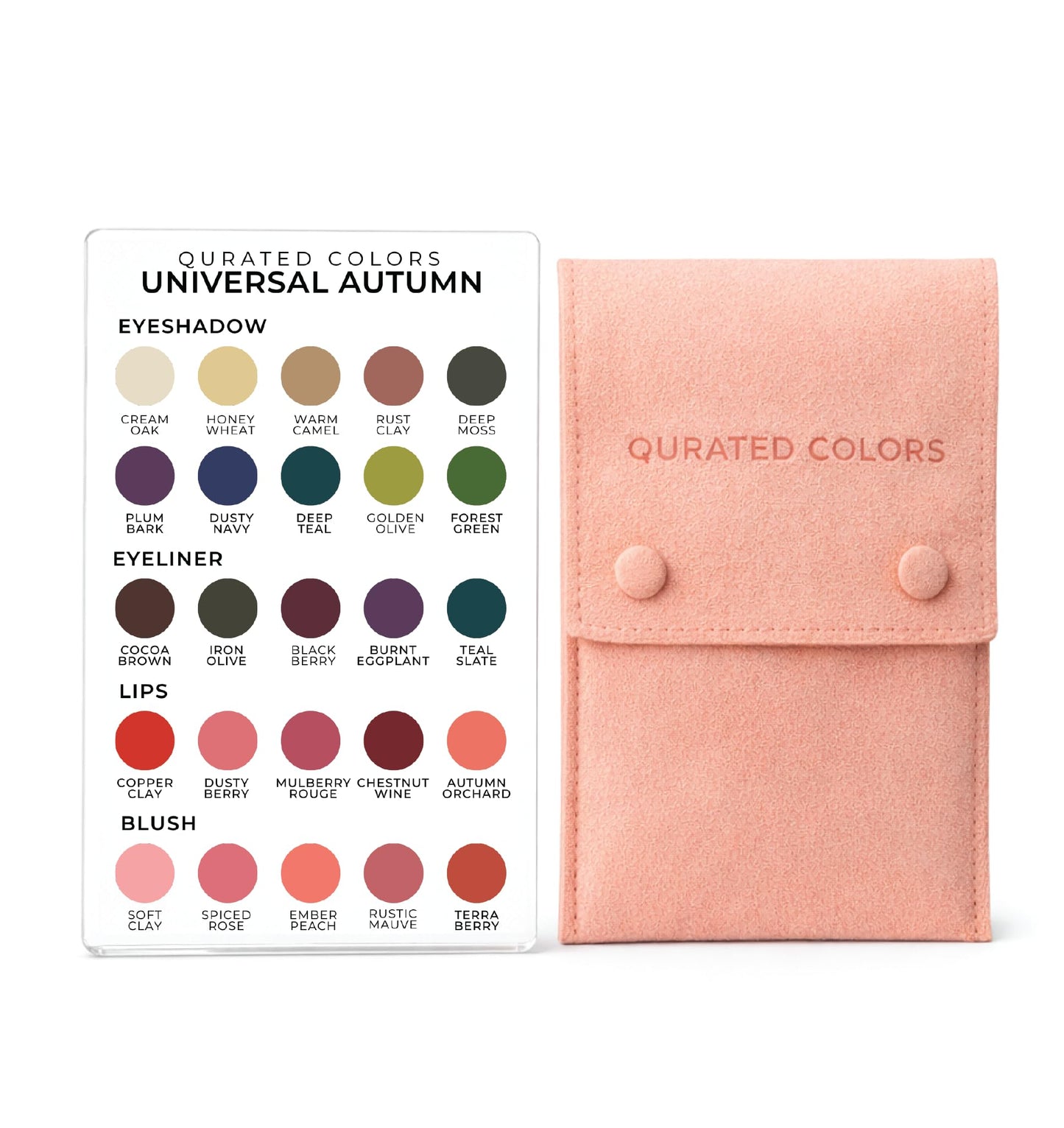 Qurated Colors Universal Autumn Makeup Color Guide – Eyeshadow, Lip, Blush & Eyeliner Palette Reference Card – Acrylic Seasonal Color Tool (Autumn)