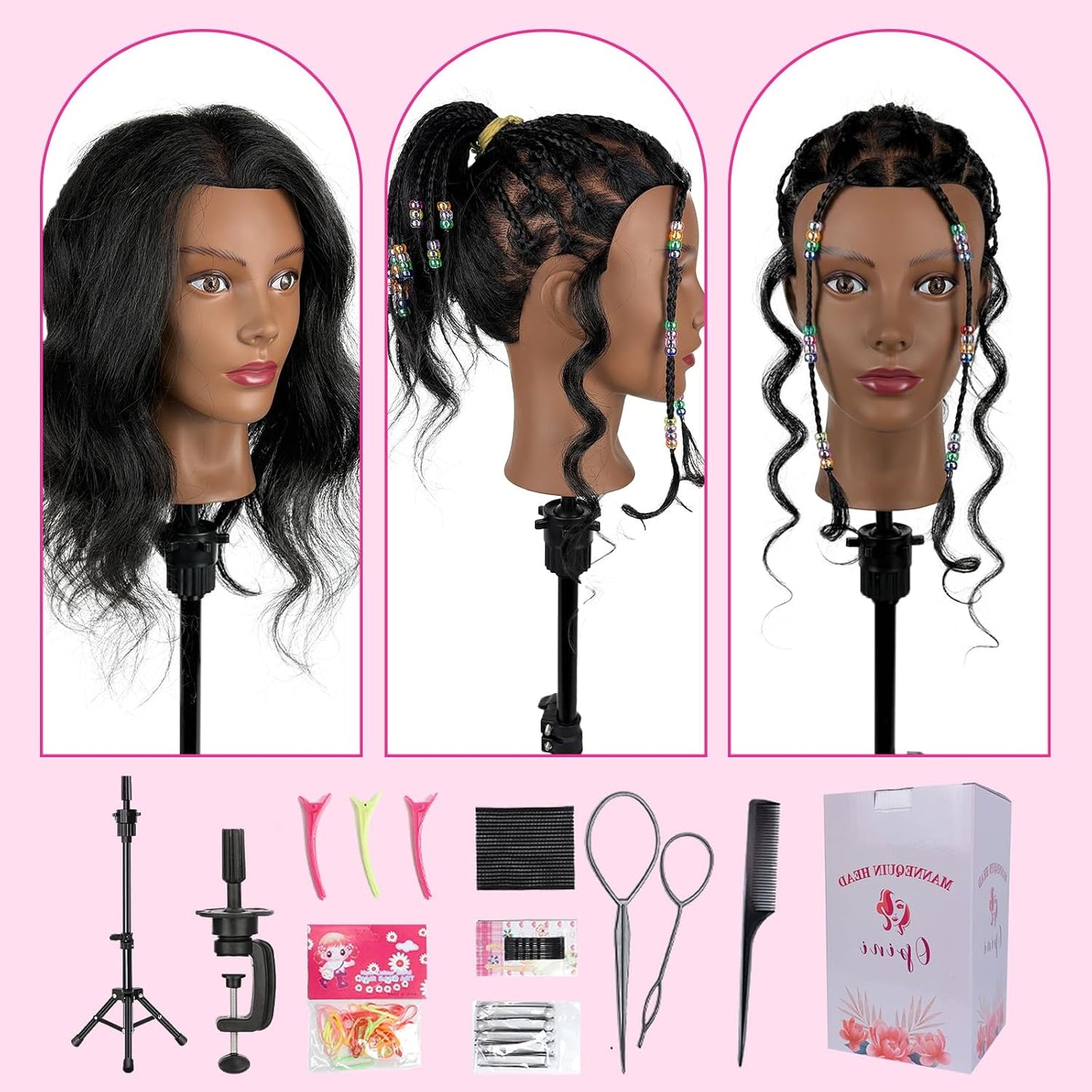 Human Hair Mannequin Head - 100% Real Hair Cosmetology Doll for Hairdresser Practice | 18 Inch