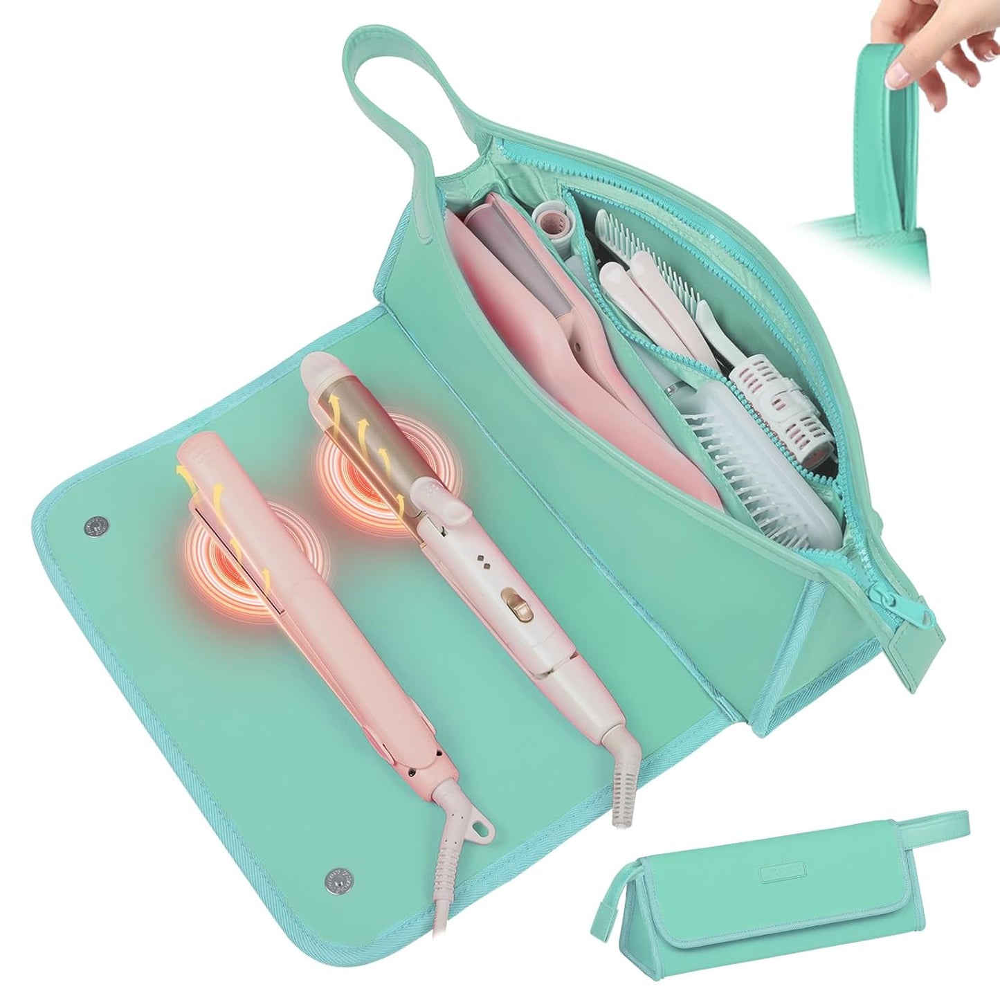 Hair Tools Travel Bag - 2-in-1 Heat Resistant Organizer for Curling Irons & Straighteners | Vibrant Rose Red