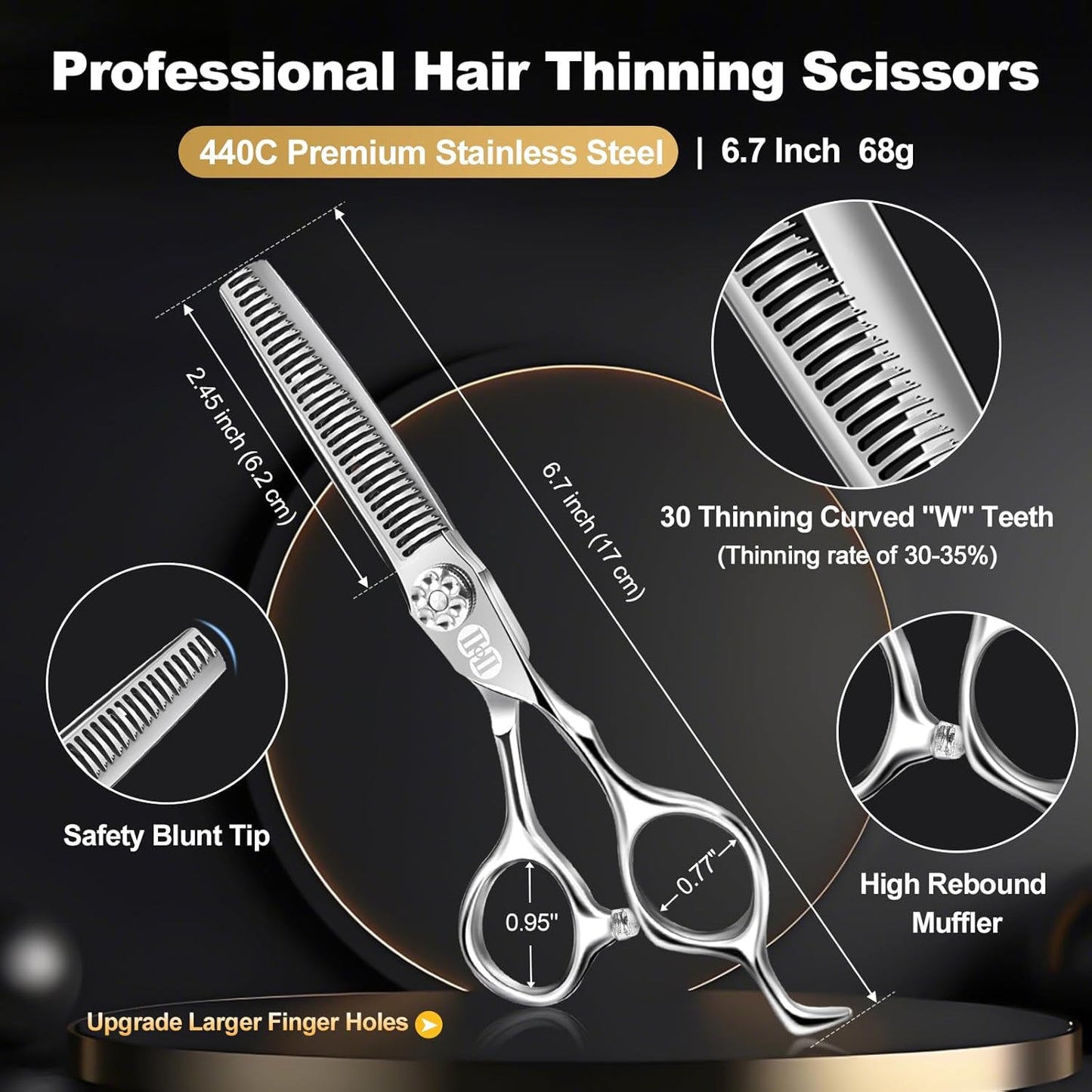 Professional Hair Cutting Scissors Kit - 440C 6.7 Inch Barber Shears Set | Hairdressing & Beard Trimming