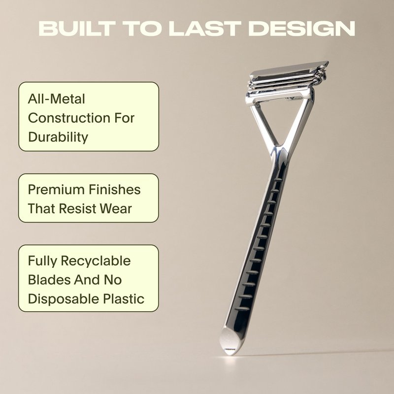Leaf Shave | Leaf Razor Set, All-Metal Safety Razor with Pivoting Head & Adjustable Blade Loading, Includes Matching Stand, 50 Single-Edge Refills, and Recycling Bank for Used Blades - Rose Gold