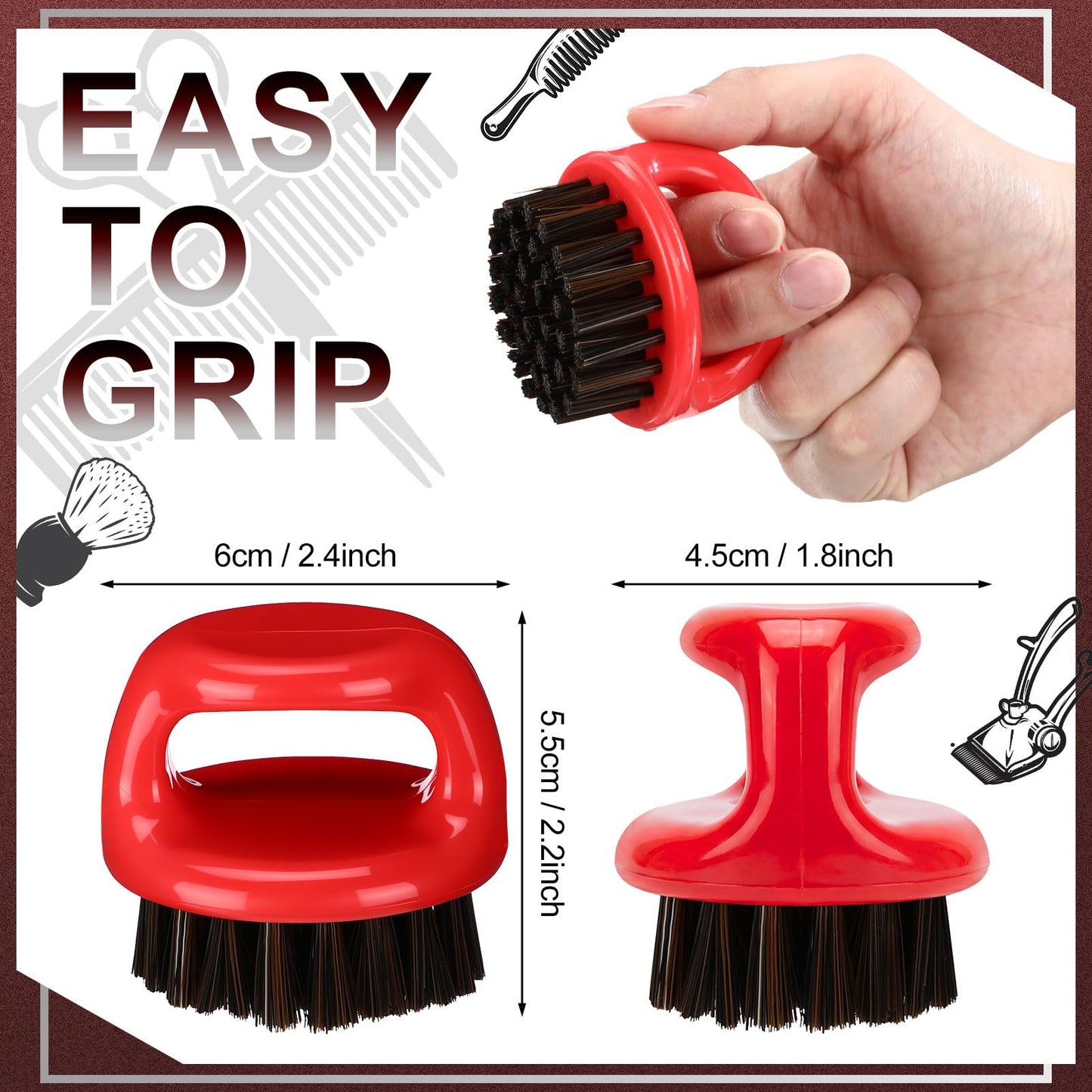 4 Pcs Knuckle Brush for Men Barber Brush, Fade Beard Brushes, Face and Neck Brushes, Beard and Hair Supplies, Barber Essential Tool for Professional Barbering and Grooming Services(Red)