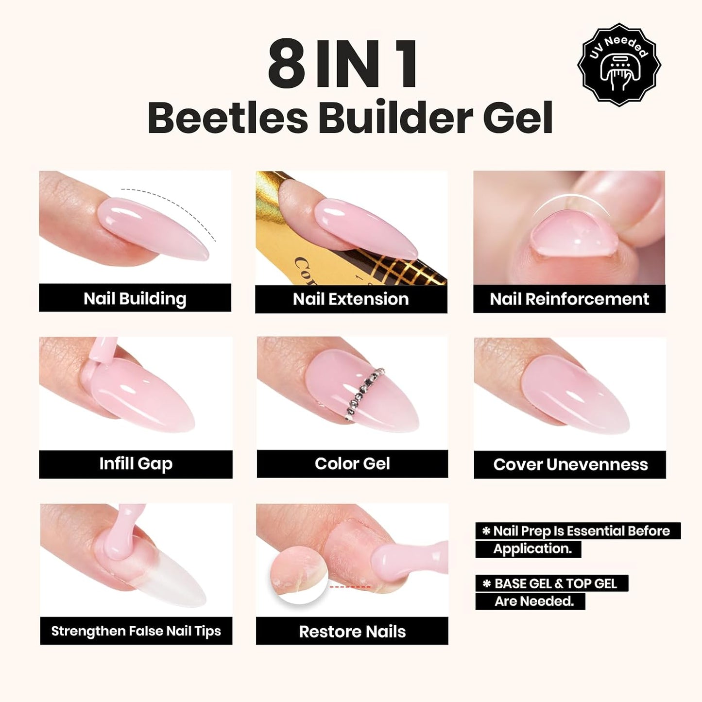 Beetles Builder Gel - Nail Strengthening Clear Gel Set | 3 Pcs for DIY Salon Use, Perfect for Beginners