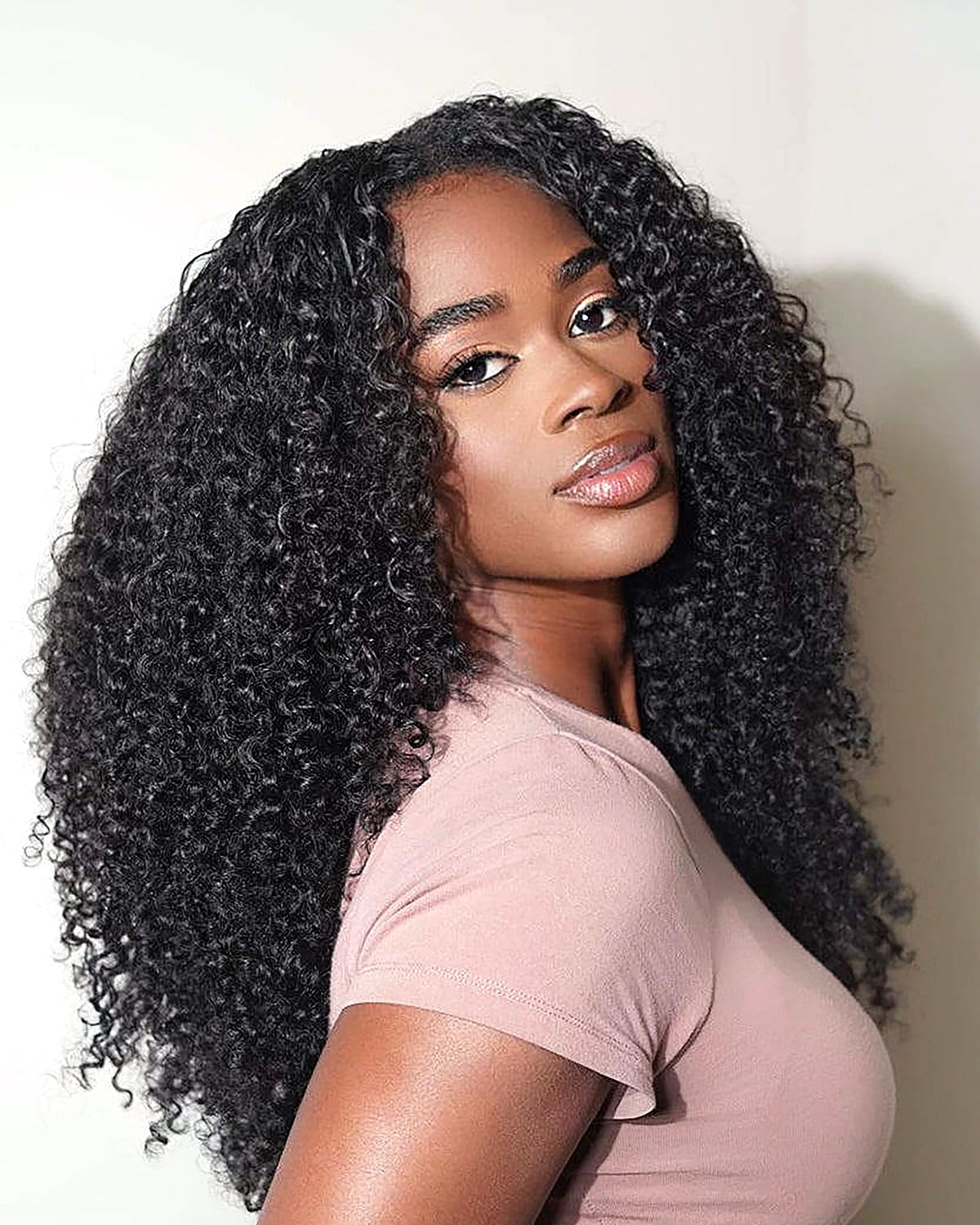 Kinky Curly Half Wig - 200% Density Human Hair | Glueless 3-in-1 Flip Over Headband Wig for Women - 16 Inch