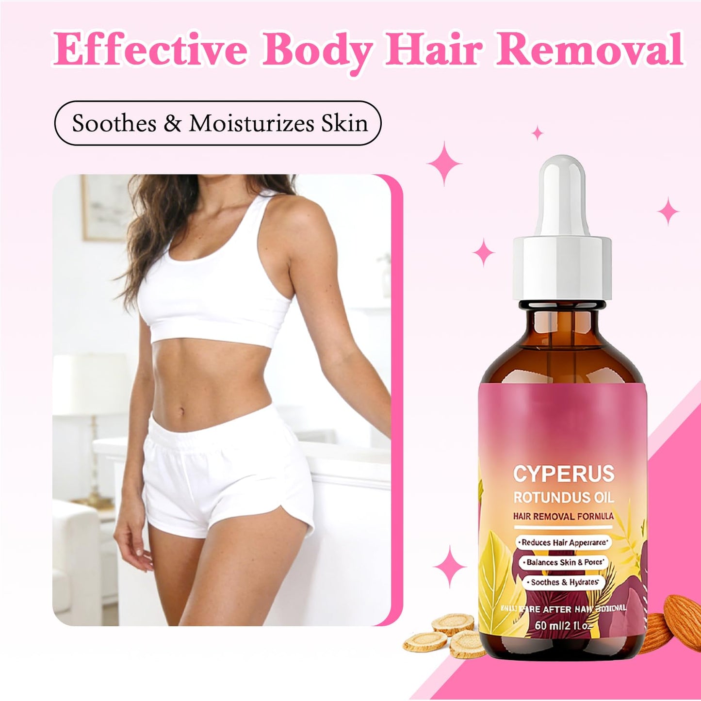 Cyperus Rotundus Oil - 100% Pure Natural Essential Oil for Hair Removal & Skin Care | 2 Fl Oz