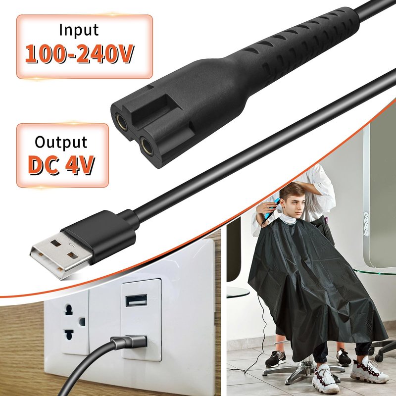 2-Pin USB 6.5 Foot Extra Long Charger Cable for Wahl Magic Clip Senior Sterling-4 Detailer Lithium-Ion Professional Hair Clipper Replacement Power Cord for Wahl 8164 Finale and 8173 Vanish Razors