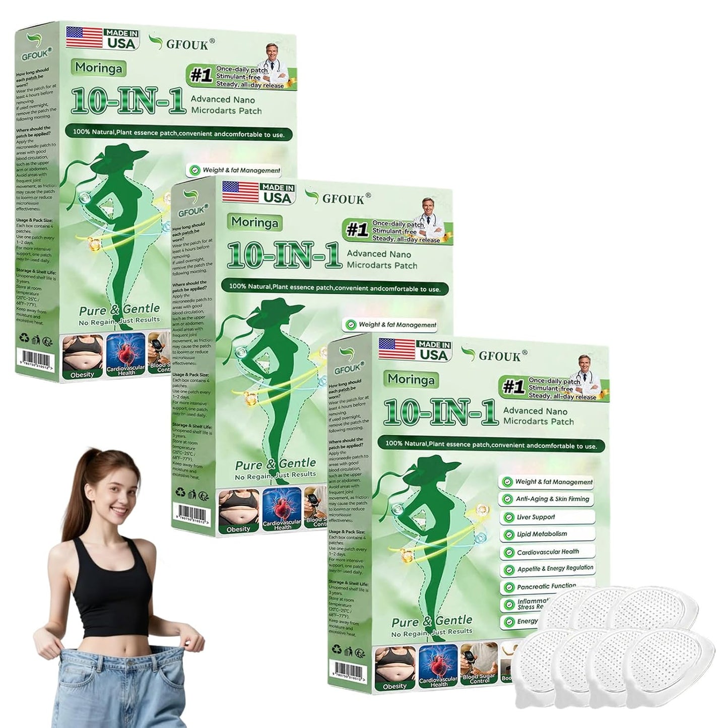 Moringa Berberine X Nad Patches - 10-in-1 Nano Microdarts for All Skin Types | 3 Boxes