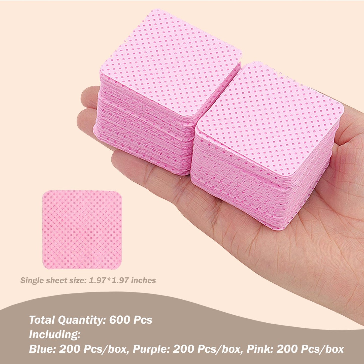 600Pcs Lint Free Nail Wipes - Non-Woven Nail Polish Remover Pads | Perfect for Lash Extensions & Salon Use (Pink, Blue, Purple)