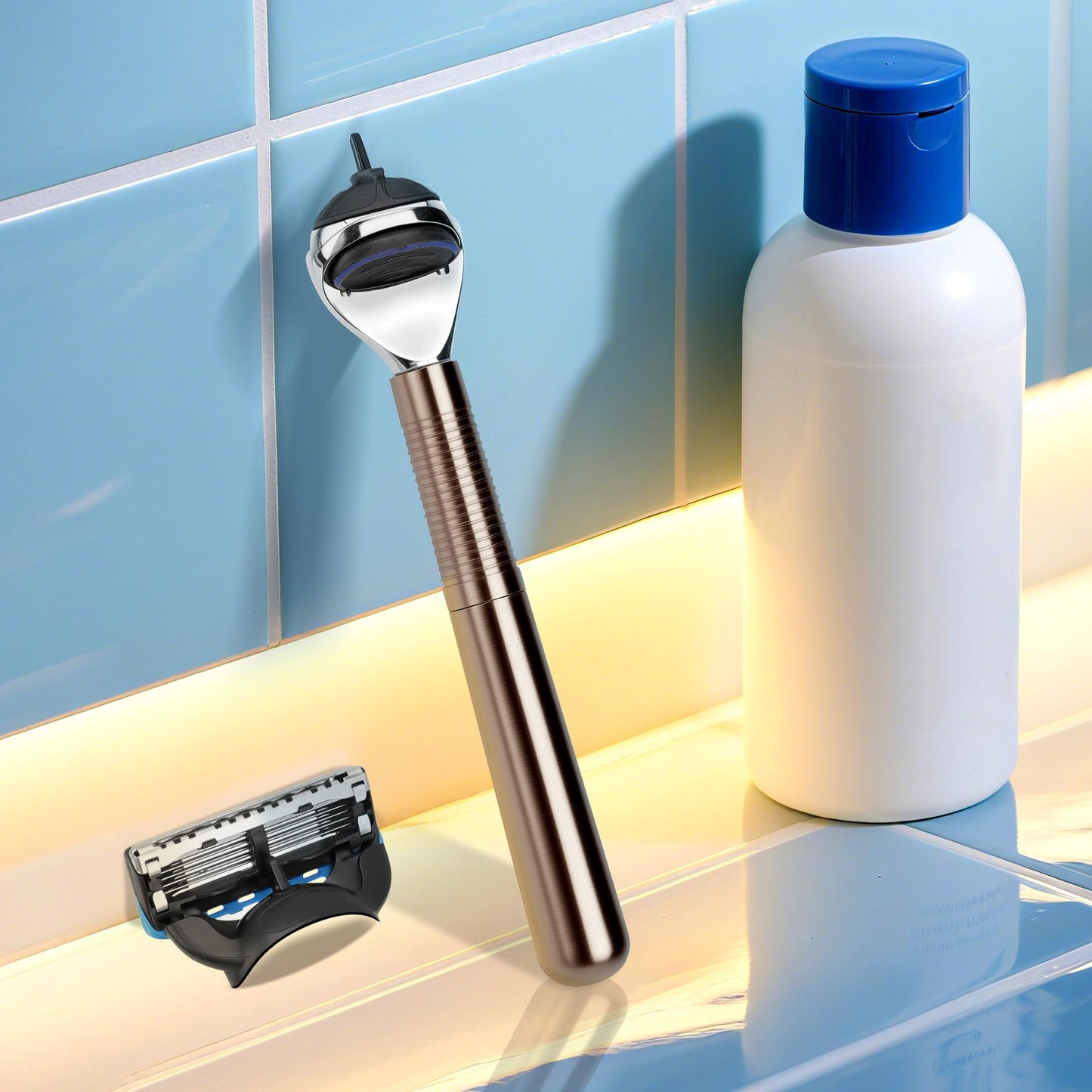 TOCCOOL Metal Razor Handle Replacement, Men's Shaving Razor Handle, Shaver Handle Compatible with Gillette Fusion 5 Power & Proglide Shield Blade Refill (Grey)