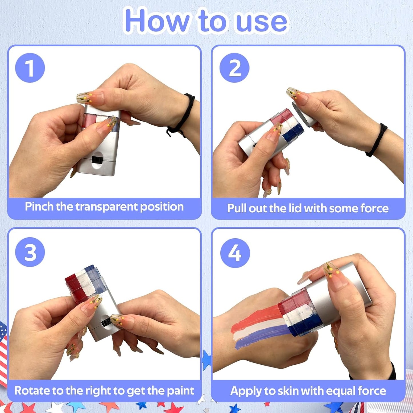 Patriotic Face Paint Kit - Red, White & Blue Stick Makeup for 4th of July | Independence Day Body Paint for Sports Events