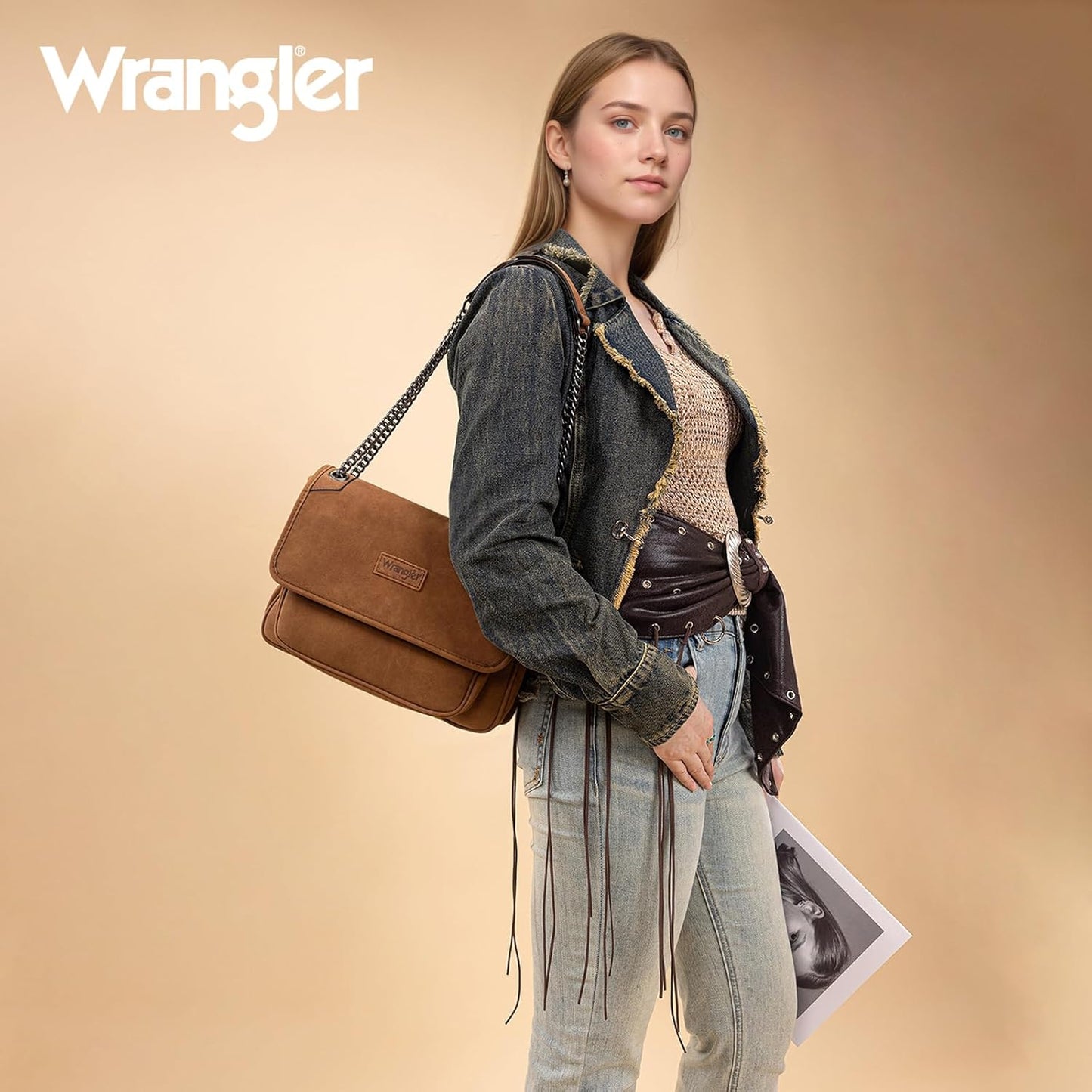 Wrangler Women's Retro Shoulder Bag - Stylish Crossbody Purse with Chain Strap