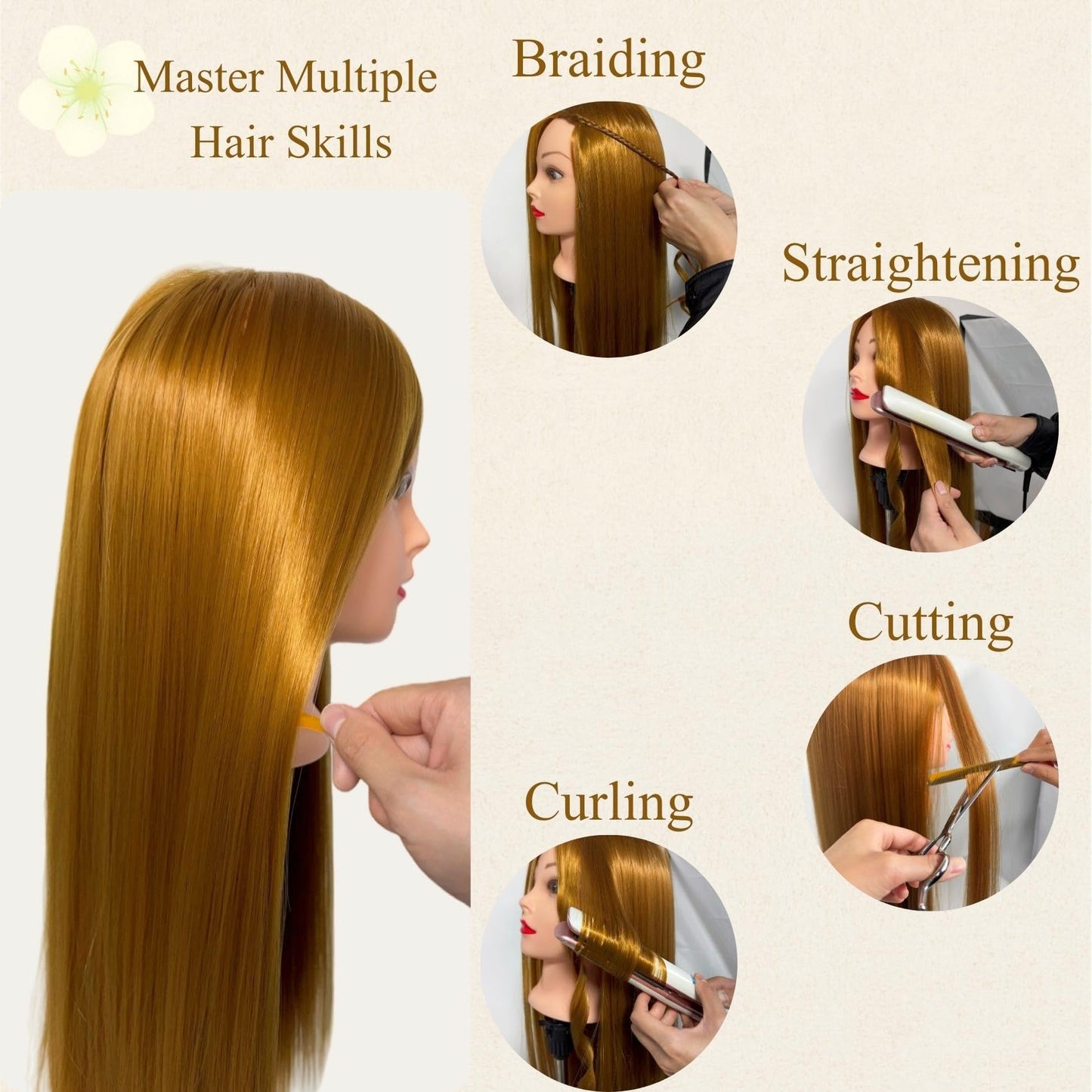 Practice Hair Mannequin Head for Styling, Cosmetology Doll Head with Hair