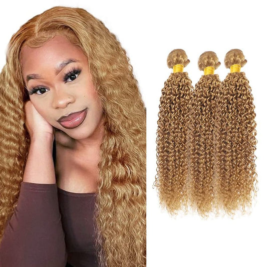 28 30 32 inch Honey Blonde Human Hair Bundles #27 Kinky Curly Bundles Blonde Wet and Wavy Bundle Double Weft 300g