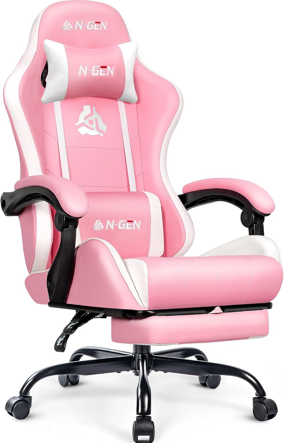 N-GEN Gaming Chair - Ergonomic Video Gaming Chair with Footrest & Lumbar Support | Adjustable High Back in Carbon Black