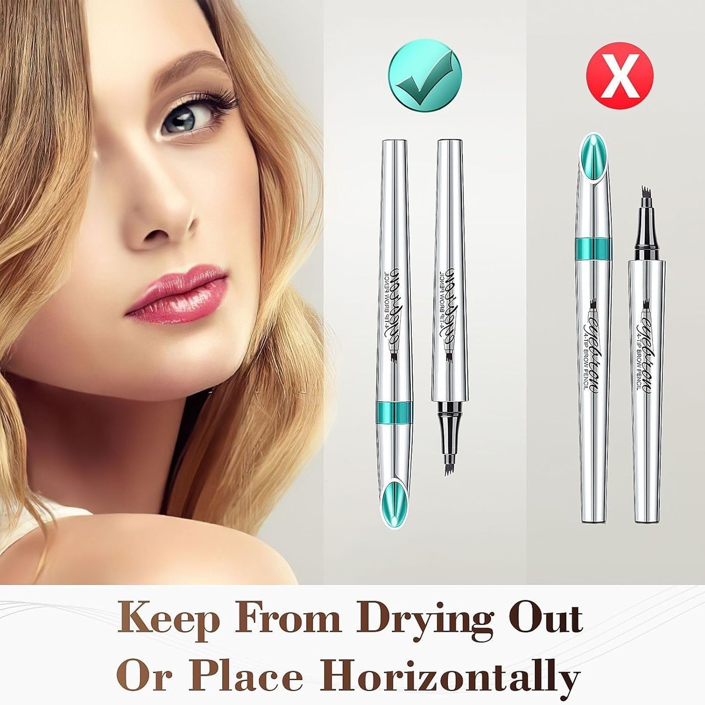 Microblading Eyebrow Pen - Long-Lasting 4 Fork Tip Tattoo Pencil | Dark Brown, Easy to Use Eyebrow Brush