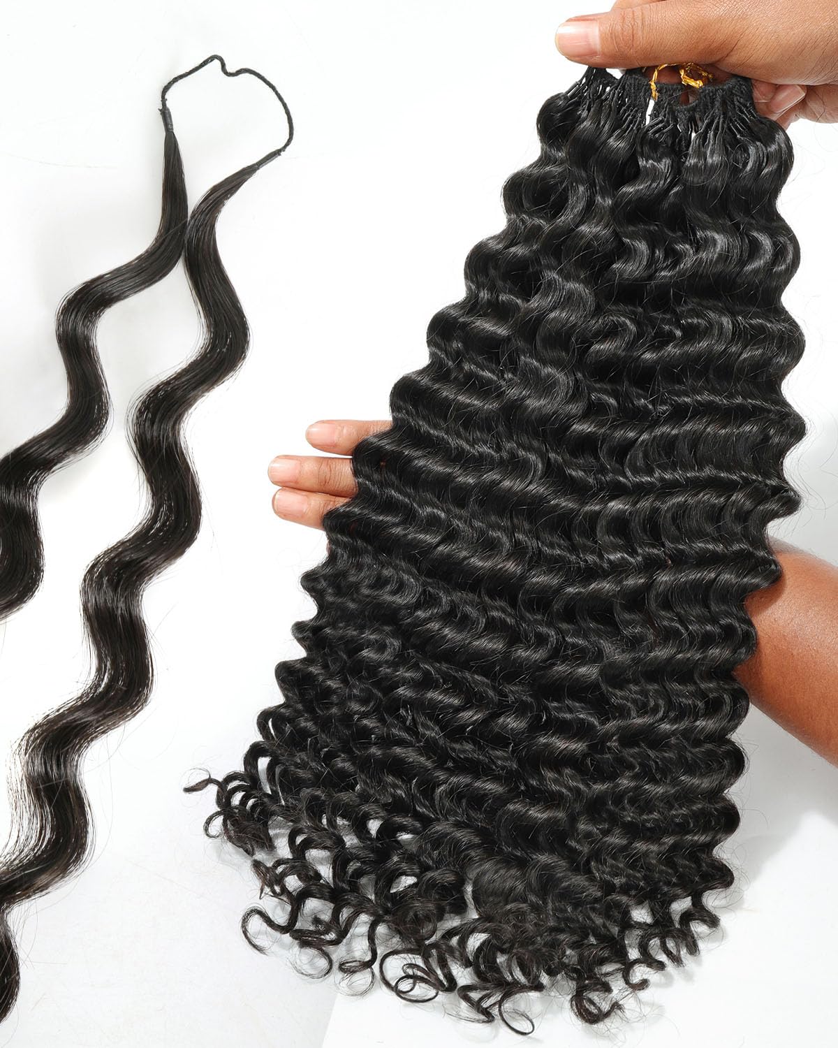 BEEOS Deep Wave Human Crochet Hair 40g, Pre-Separated Invisible Crochet Human Hair for Black Women, Detangle Easily and Reusable 22 Inch