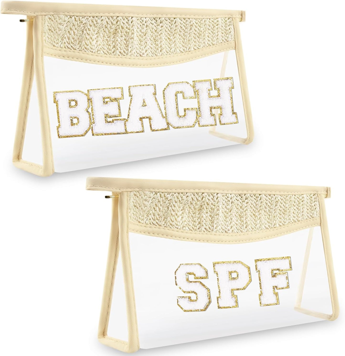 Clear Makeup Letter Patch Bag - Boho Transparent Toiletry Pouch | Small Waterproof Cosmetic Organizer for Women