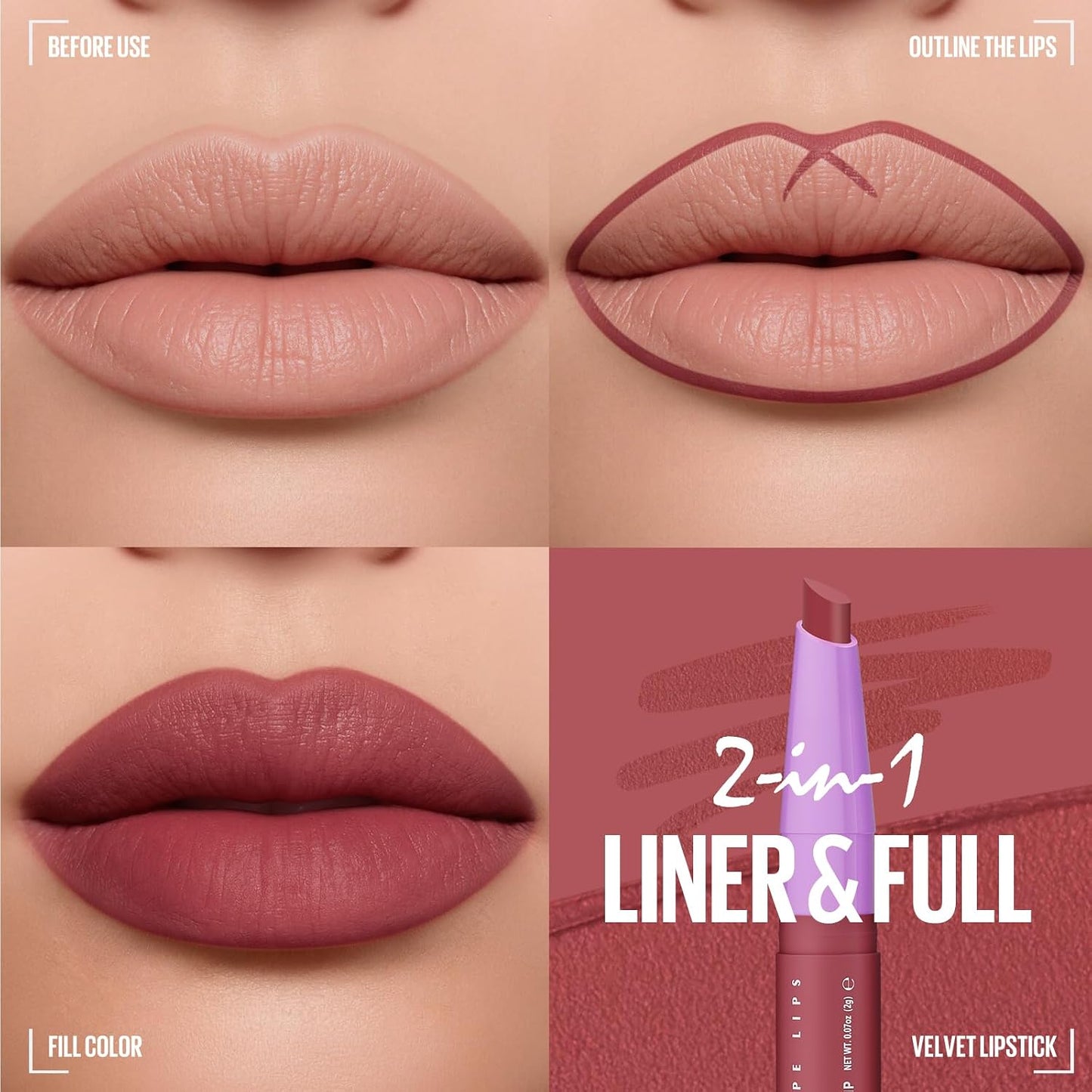 Langmanni Velvet Matte Lipstick Set - 8Pcs 2-in-1 Lip Liner & Full-Size Lipstick | Unique Teardrop Shape Gift for Women