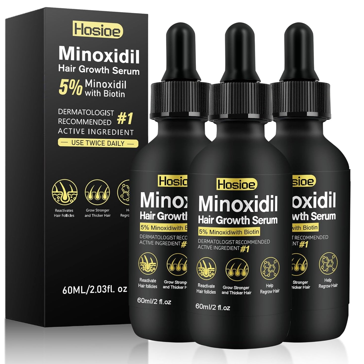 Minoxidil Hair Growth Serum - 5% Topical Treatment for Men & Women | Beard Growth | 3-Pack