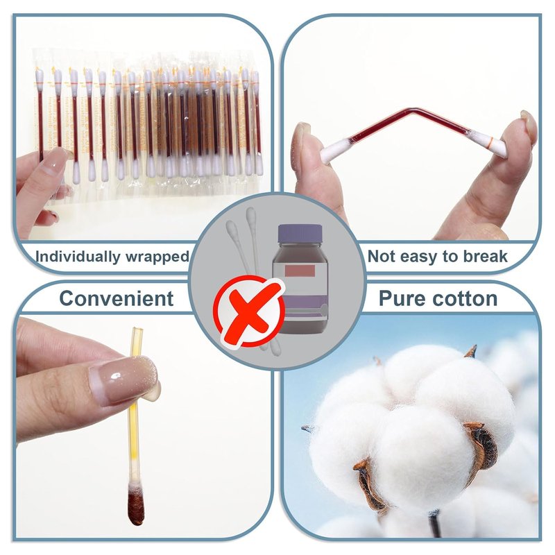 Disposable Iodine Cotton Swabs - Individually Wrapped Iodophor Swabsticks for First Aid | 100 Count, White