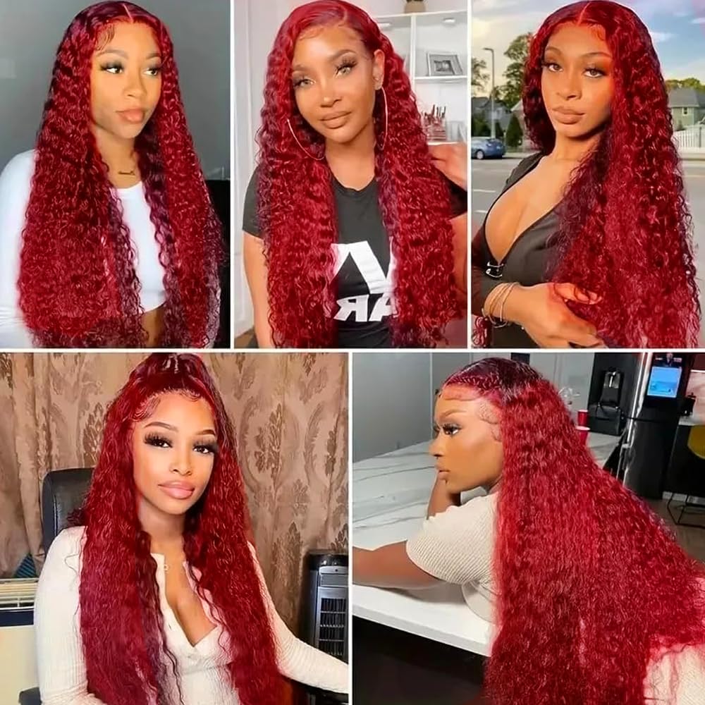 Red Human Hair Bundles GveoXvo Red Water Wave Bundles 12 14 16 Inch Unprocessed Virgin Mixed Length Burgundy Bundle Hair Extensions