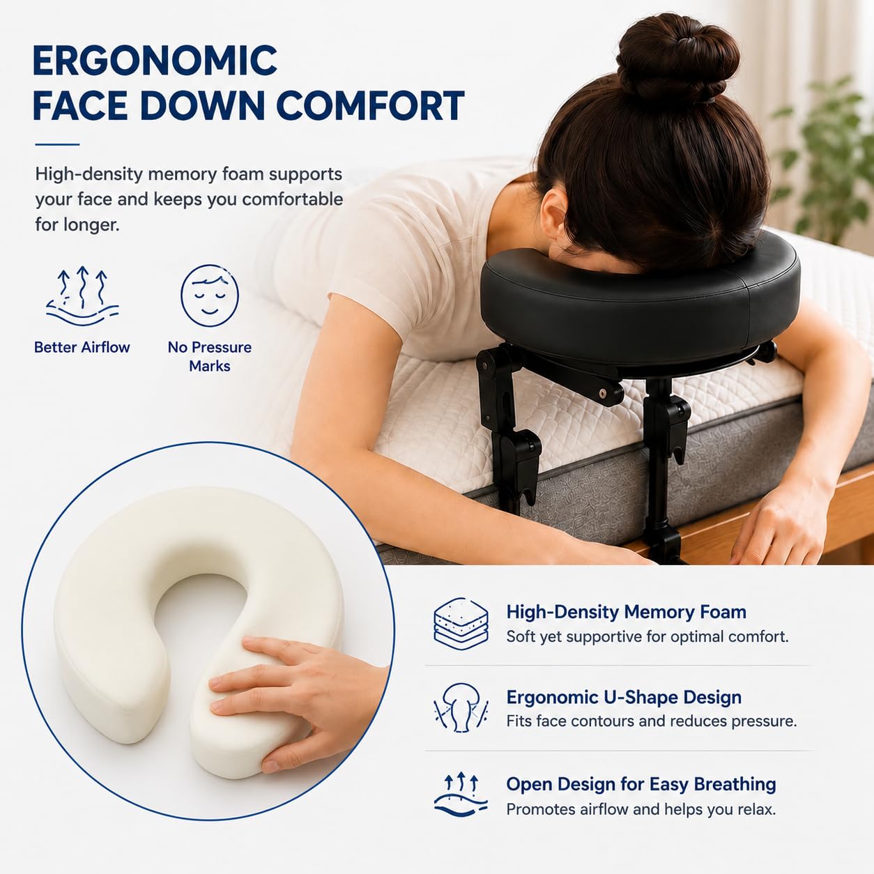 KONOVOLY Massage Headrest for Bed, Massage Home Mattress Top Massage Bed Head Extension Kit, Adjustable Headrest Face Cushion Massage Table at Home, Face Down Pillow After Eye Surgery (Black)