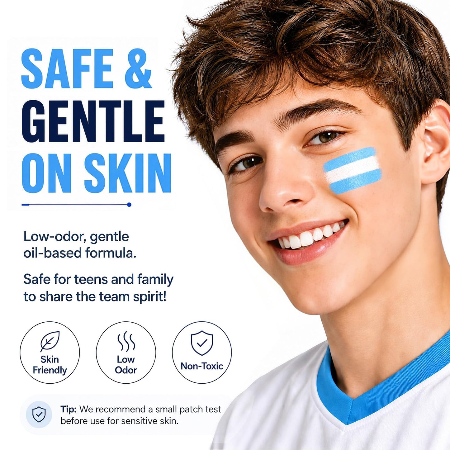 Blue White Blue Face & Body Paint Stick, Sports Eye Black-Style Makeup Stick, Soccer Fan Makeup, Waterproof Sweatproof Cream Paint for Football Baseball Fans, Flag Color Makeup for Watch Parties