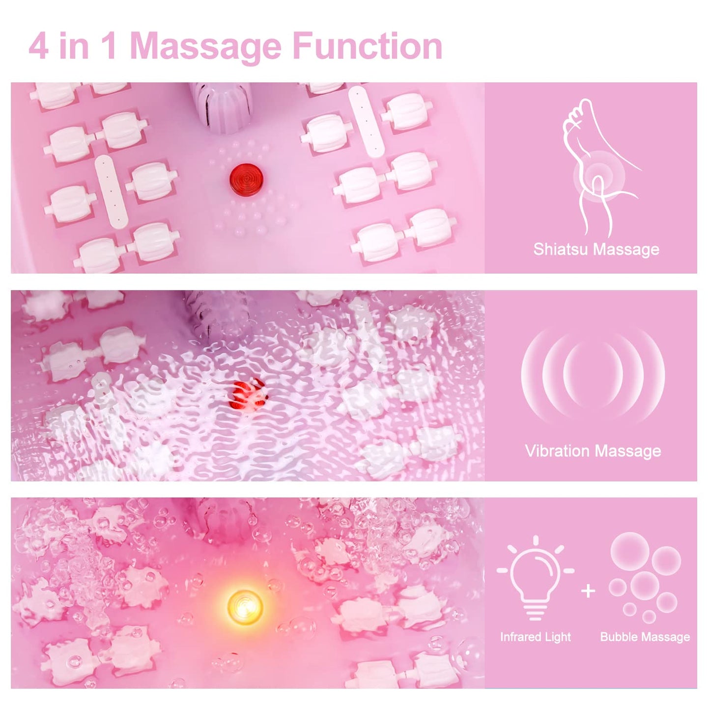 Foot Spa Bath Massager with Heat & Vibration | 22 Massage Rollers, Calming Lavender Epsom Salt, Adjustable Temp - Pink