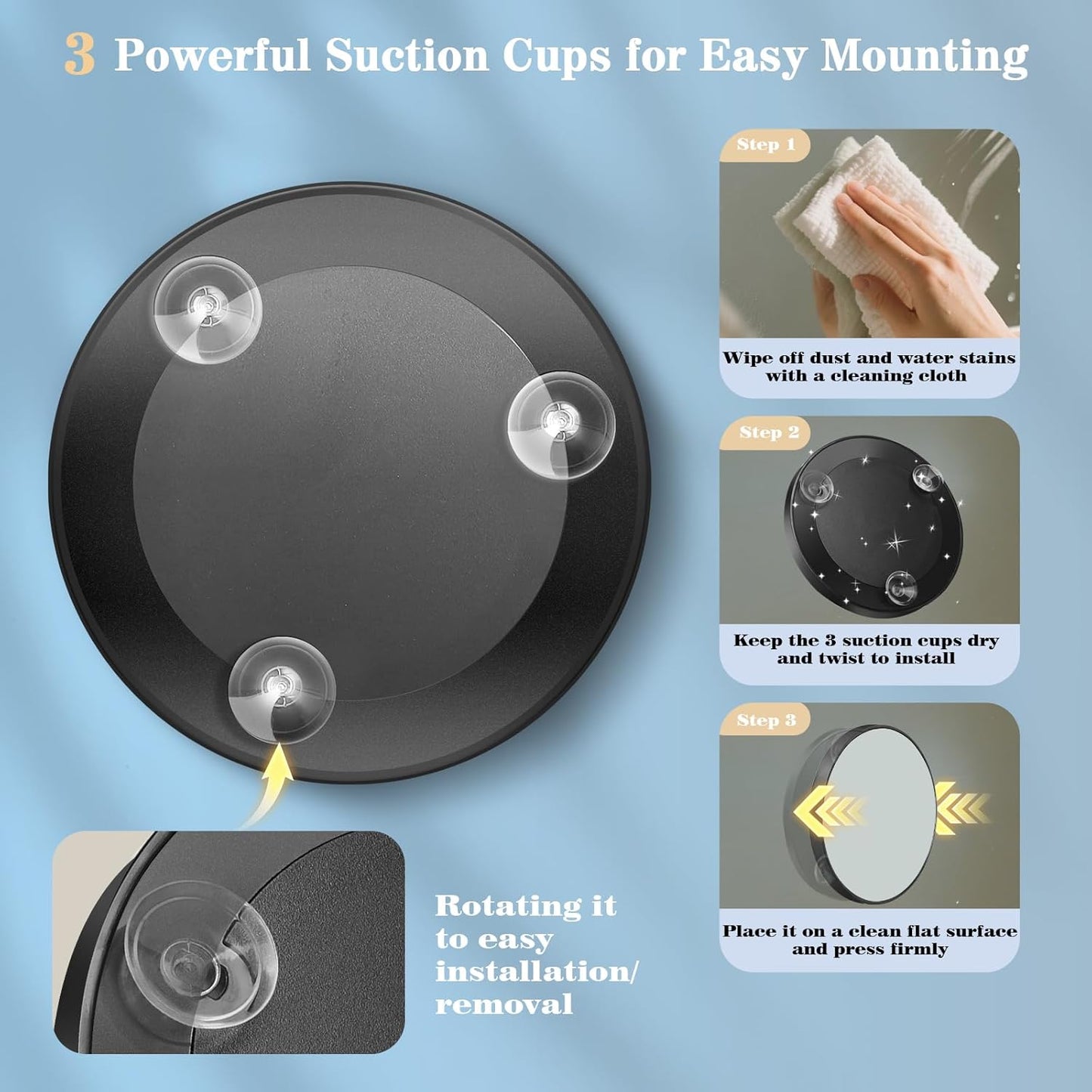 40X Magnifying Mirror - Round Travel Makeup Mirror with 3 Suction Cups | 4.5 Inch High Magnification for Detail Makeup and Shaving