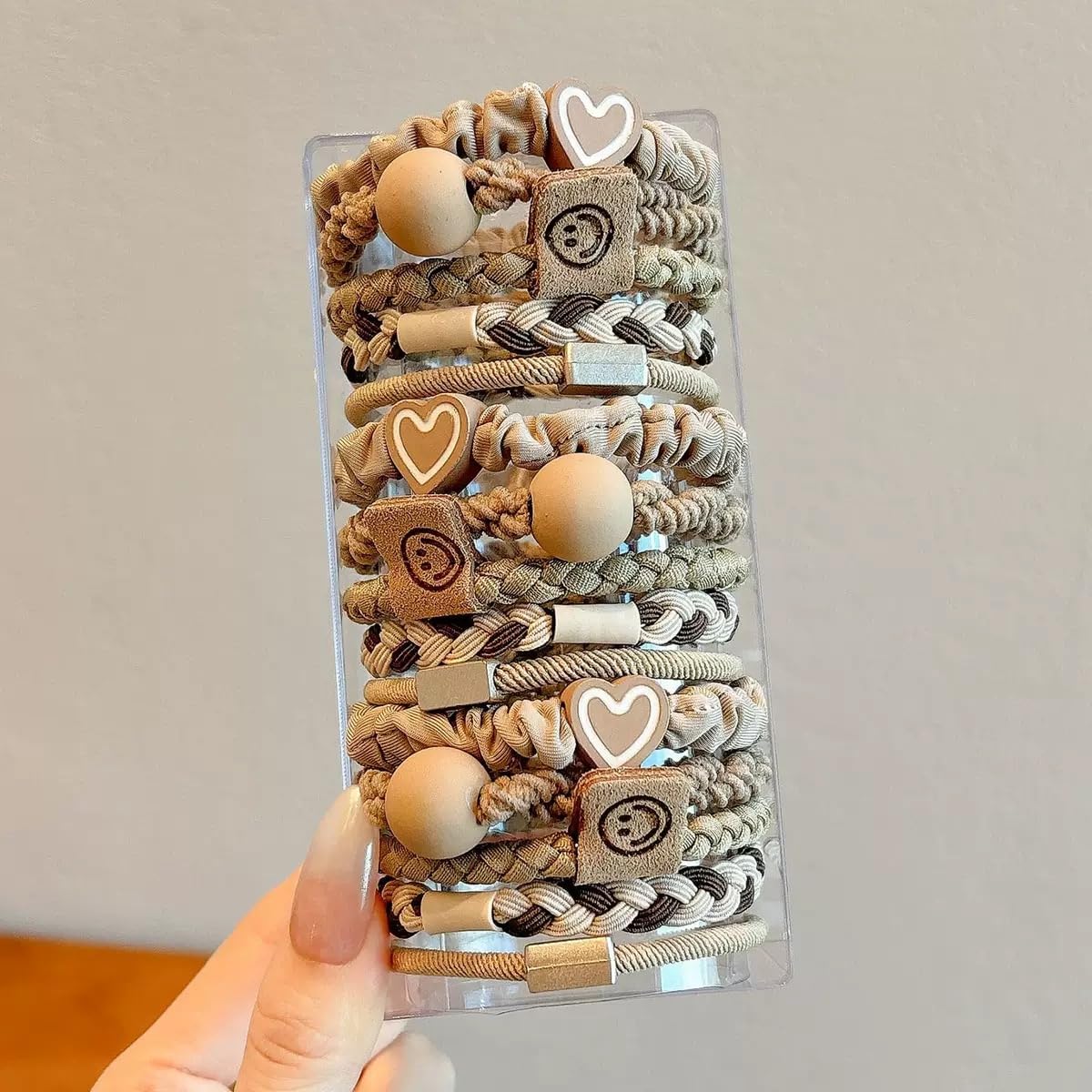 Boho Hair Ties & Bracelets - 15 Pcs Elastic Accessories for Thick or Thin Hair | 5 Stylish Designs in Yellow