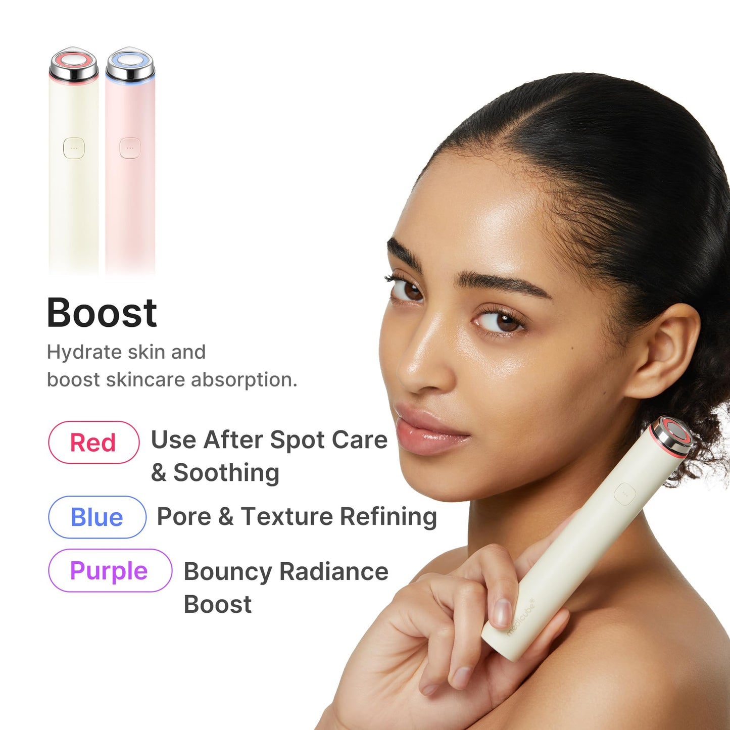 medicube Mini Booster Pro Plus Full Facial Device Set | 3-in-1 Korean Facial Device for Makeup Removal & Pore Cleansing, Skin Definition & Body Care, Skincare Boost with 3 Modes | Pink