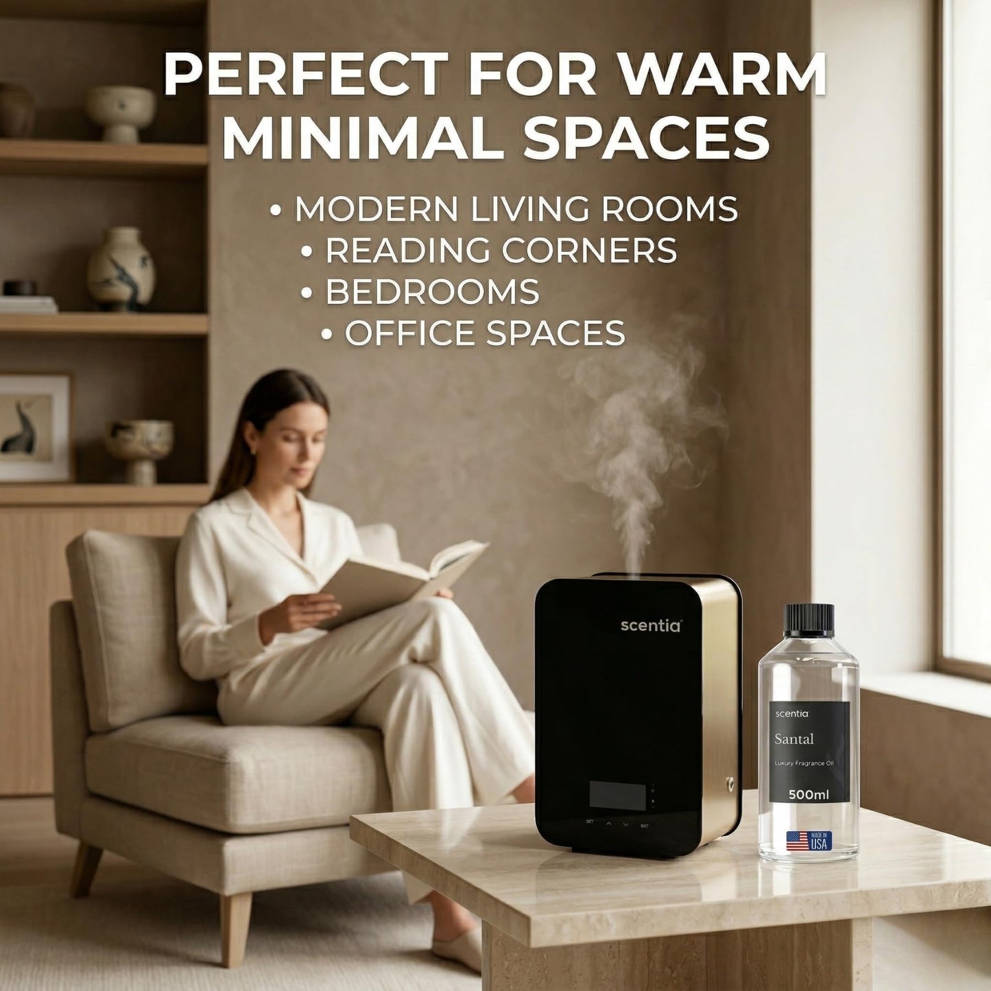 Scentia Santal Diffuser Oil 500ml – Luxury Santal-Inspired Oil – Cedarwood, Amber, Musk, Vanilla – Essential Oil Blend for Large Rooms, Cold-Air Diffusers, HVAC & Ultrasonic, Thanksgiving Gift