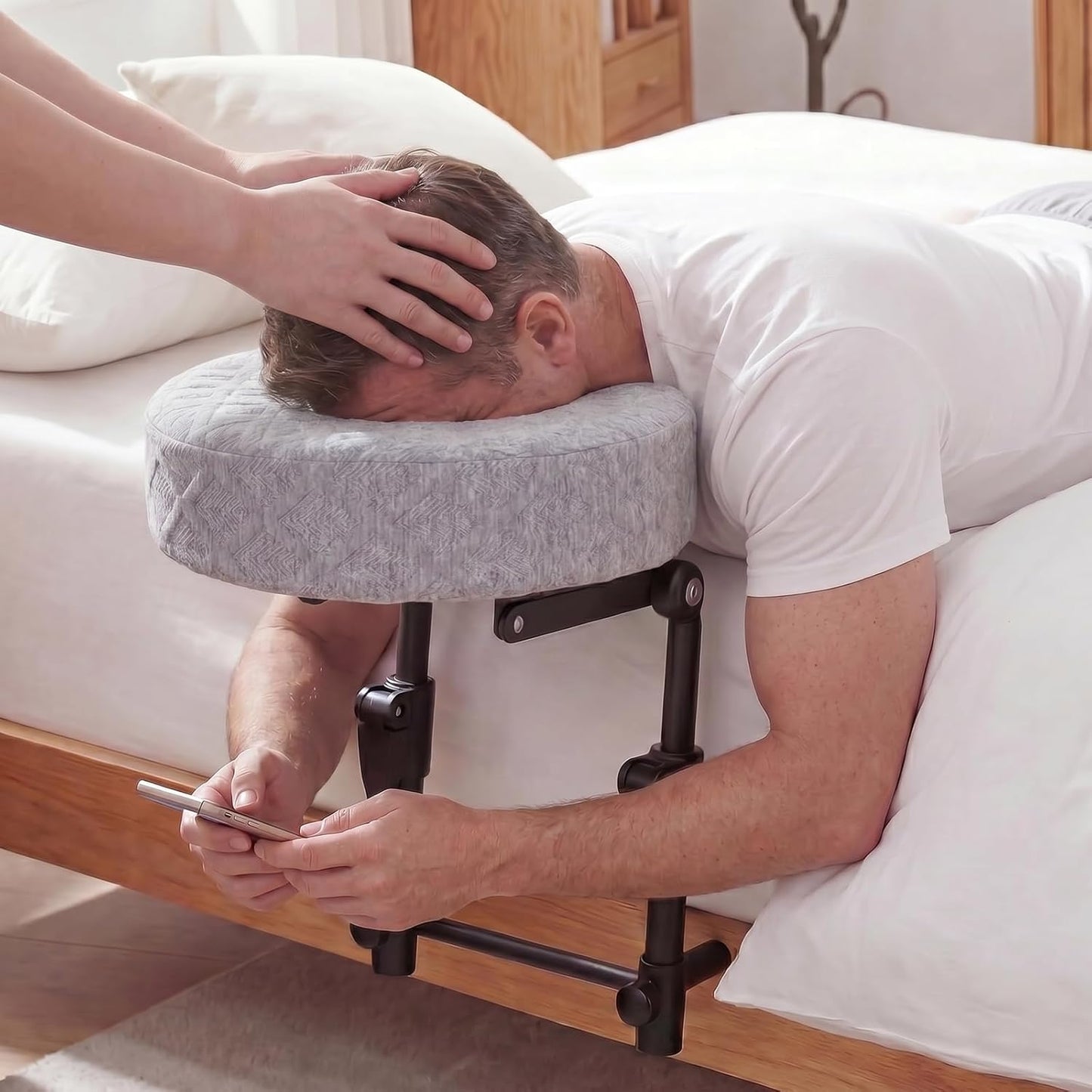 Portable Massage Headrest - Adjustable Face Cradle with Memory Foam for Home Spa | Fits 6-17” Mattresses, Grey
