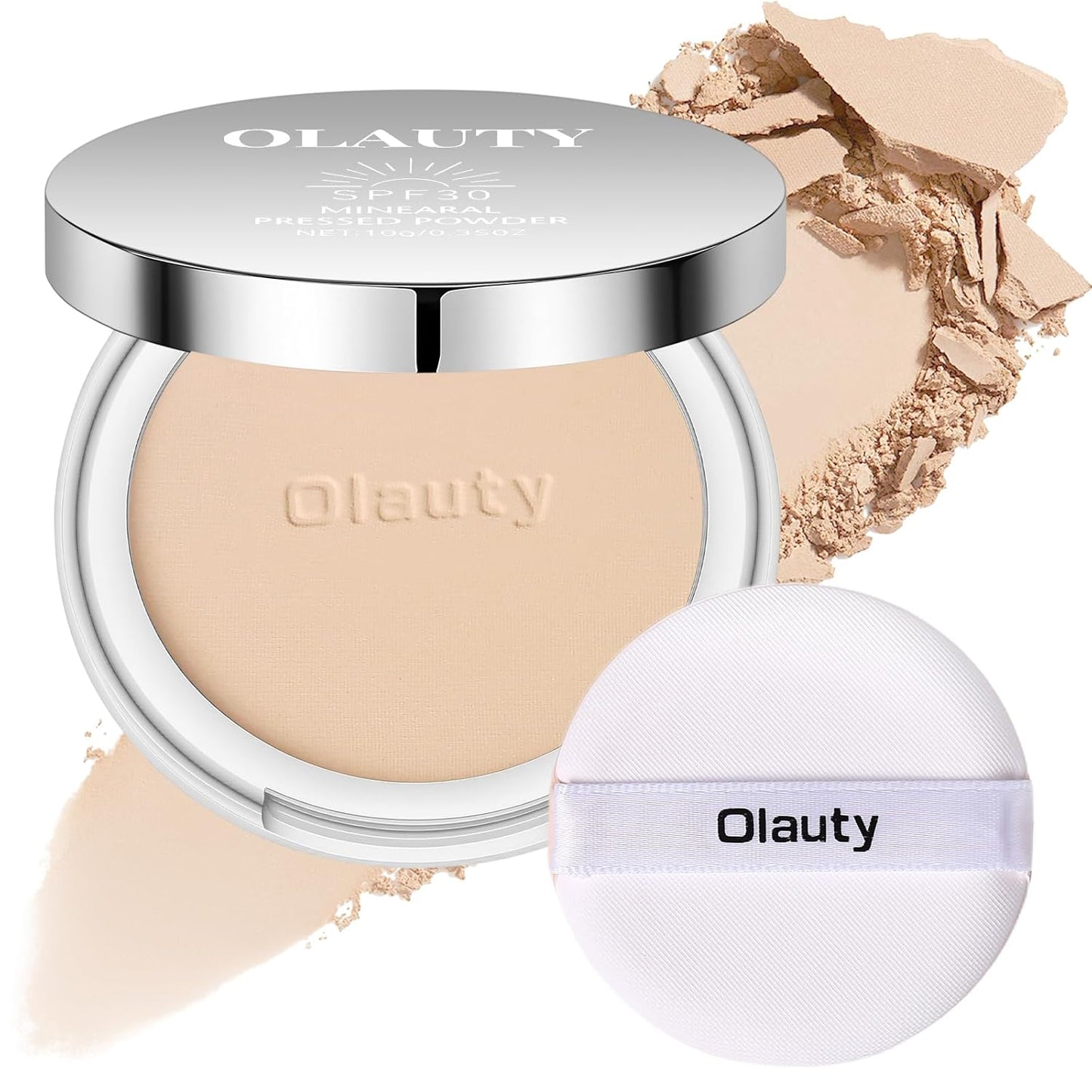 Mineral Powder Foundation SPF 30+ | 4-in-1 Sunscreen & Concealer Compact - Light-to-Medium Full Coverage, Matte Finish (#2 Porcelain)