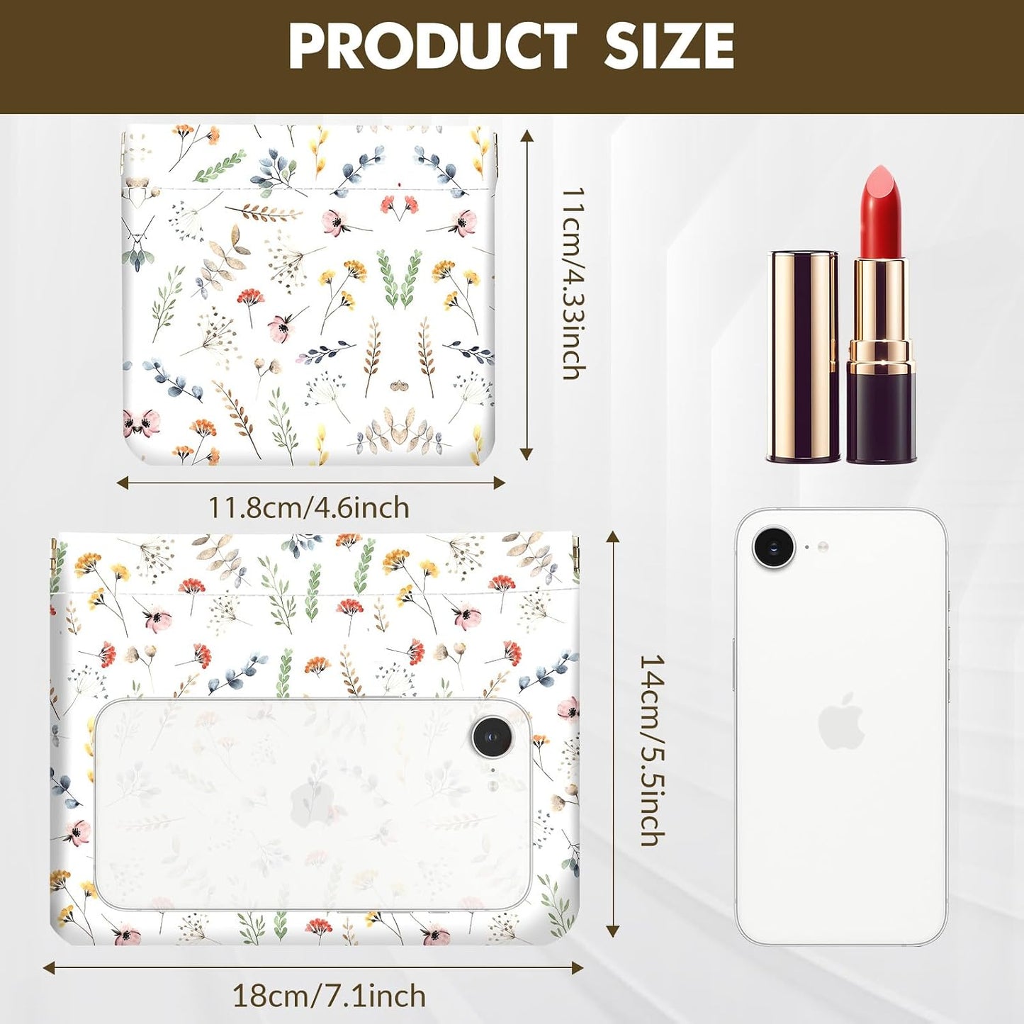 Makeup Bag Set - 2 PCS PU Leather Self-Closing Cosmetic Bags | Portable White Floral Travel Organizer for Women