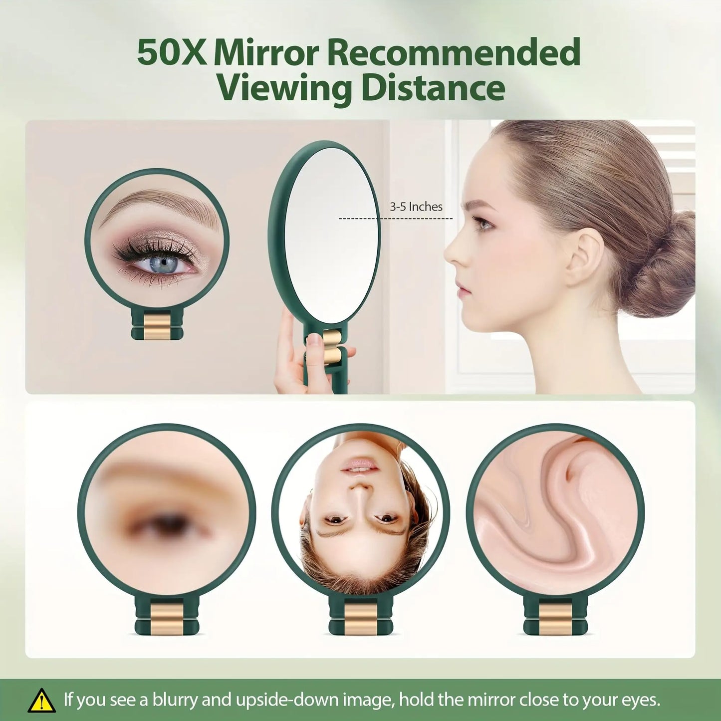 RYPFOEWBN Modern Mirror 3-in-1 Magnifying Glass, Black and Gold, 24cm/9.45inch, 50X Magnification, Handheld/Wall Mount/Tabletop Design, Double-Sided Makeup Mirror with 360° Adjustable Handle