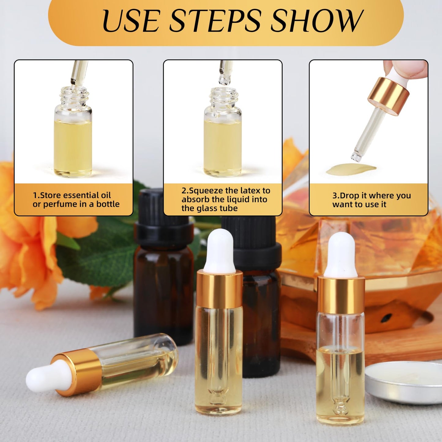 AGZHTYJQ 36pcs 5ml Mini Cuticle Oil Dropper Bottle Serum Travel Container Clear Glass Dropper Bottle For Perfume Cosmetics Liquid Aromatherapy Lab Sample Bottles With 2 Droppers