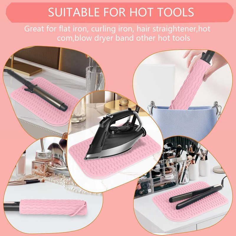 Silicone Heat Resistant Mat - Portable Travel Cover for Curling Irons & Hair Tools | Pink, Small
