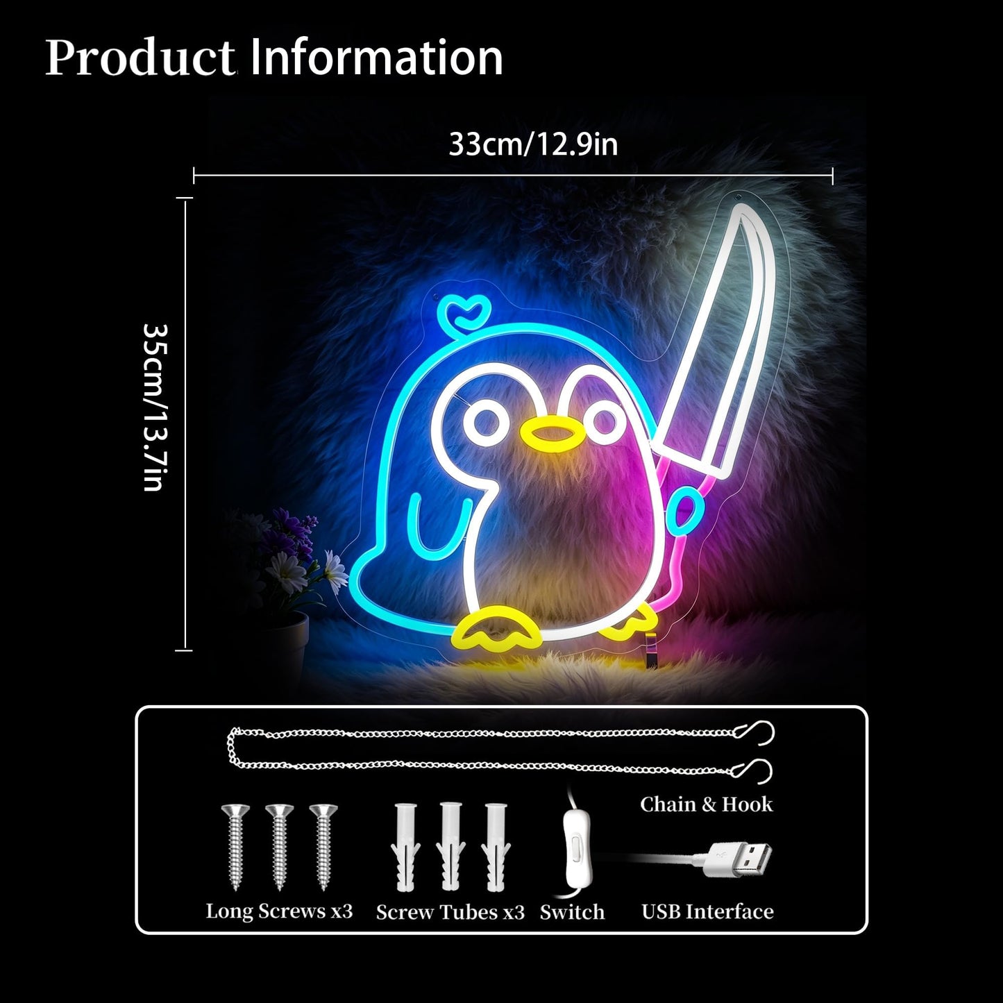 Ebdobgbs Penguin Neon Sign Led Neon Lights Neon Signs for Wall Decor Light Up Sign for Birthday Party Club Gift