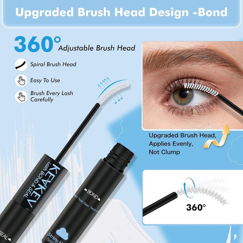 Lash Cluster Glue - Upgraded Clear Waterproof Bond & Seal | Fast-Dry 2-in-1 Formula, 10ML