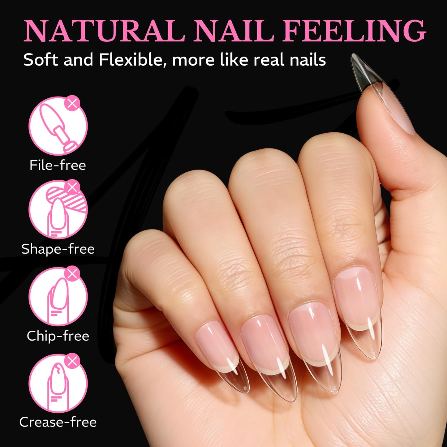 Medium Almond Nail Tips - 600pcs Pre-Etched Soft Gel Acrylic False Nails | Half Matte Full Cover for DIY Manicure