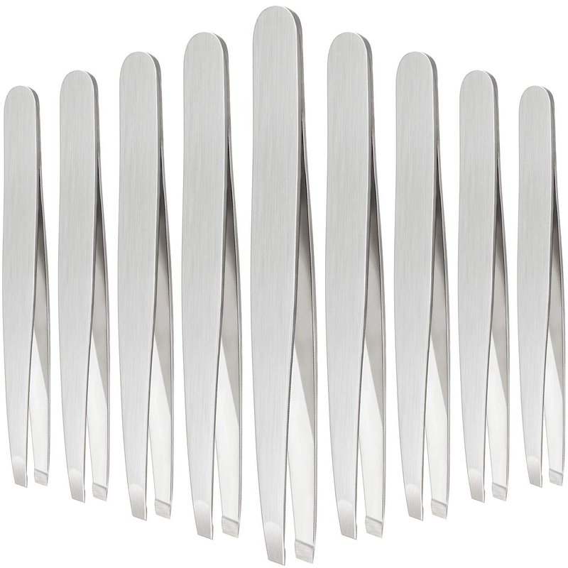 Mudder 12 Pcs Eyebrow Tweezers Set for Facial Hair Stainless Steel Slanted Tip Tweezers in Bulk for Men and Women(Silver)
