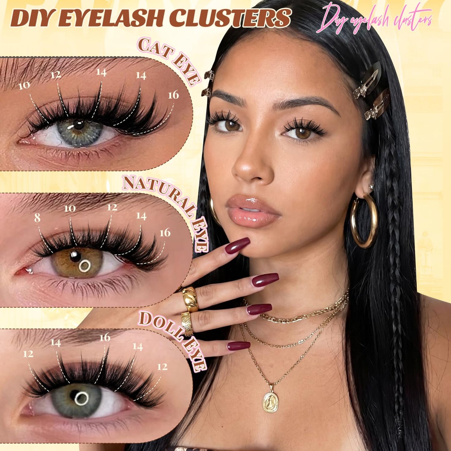 192Pcs Manga Lash Clusters with Spikes, 10mm C Curl Natural Wispy Eyelash Clusters with 0.07mm Thin Band & Waterproof, DIY Individual Lashes Extensions Salon Look for Daily Work and Party