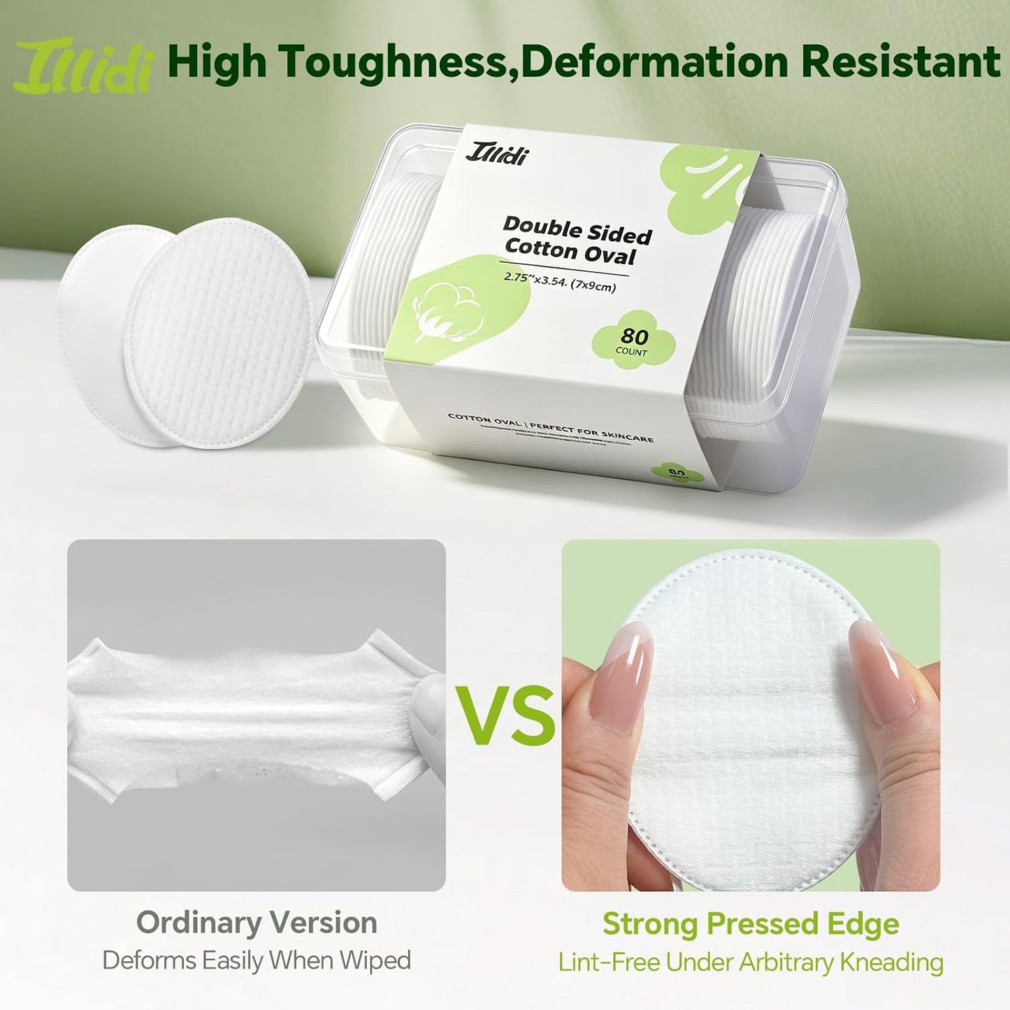 Large Oval Cotton Pads - Multi-Layer Dual-Sided for Makeup Removal & Cleansing | 80 Count