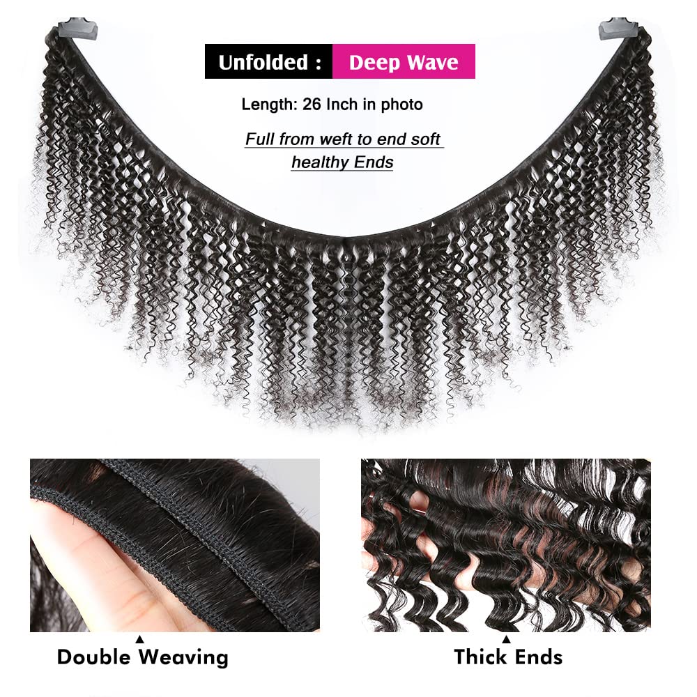 28 inch Deep Wave Bundles Human Hair #1B Deep Wave Bundles Wet and Wavy Bundle Natural Black Human Hair Bundle 50g