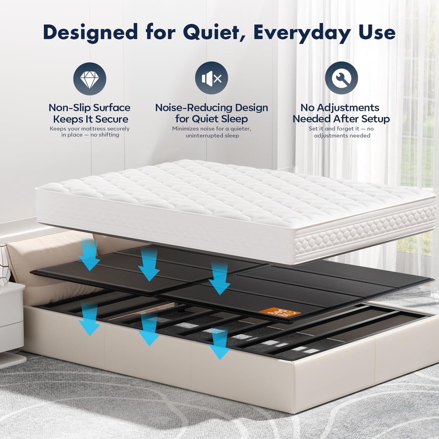 BedBro California King Bunkie Board 10mm (72" x 84") – Black Under Mattress Support, Anti-Sag & Noise-Free, Breathable Low Profile Bed Board for Metal Frame, Platform & Slatted Beds