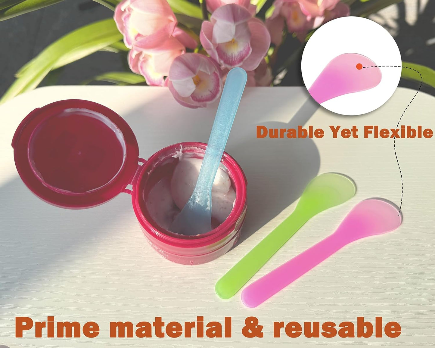 **Cosmetic Spatulas - 100 PCS Reusable Makeup Scoops in 7 Colors | Hygienic Mixing Tool for Face Masks & Skincare (4.88'' x 1.06'')**