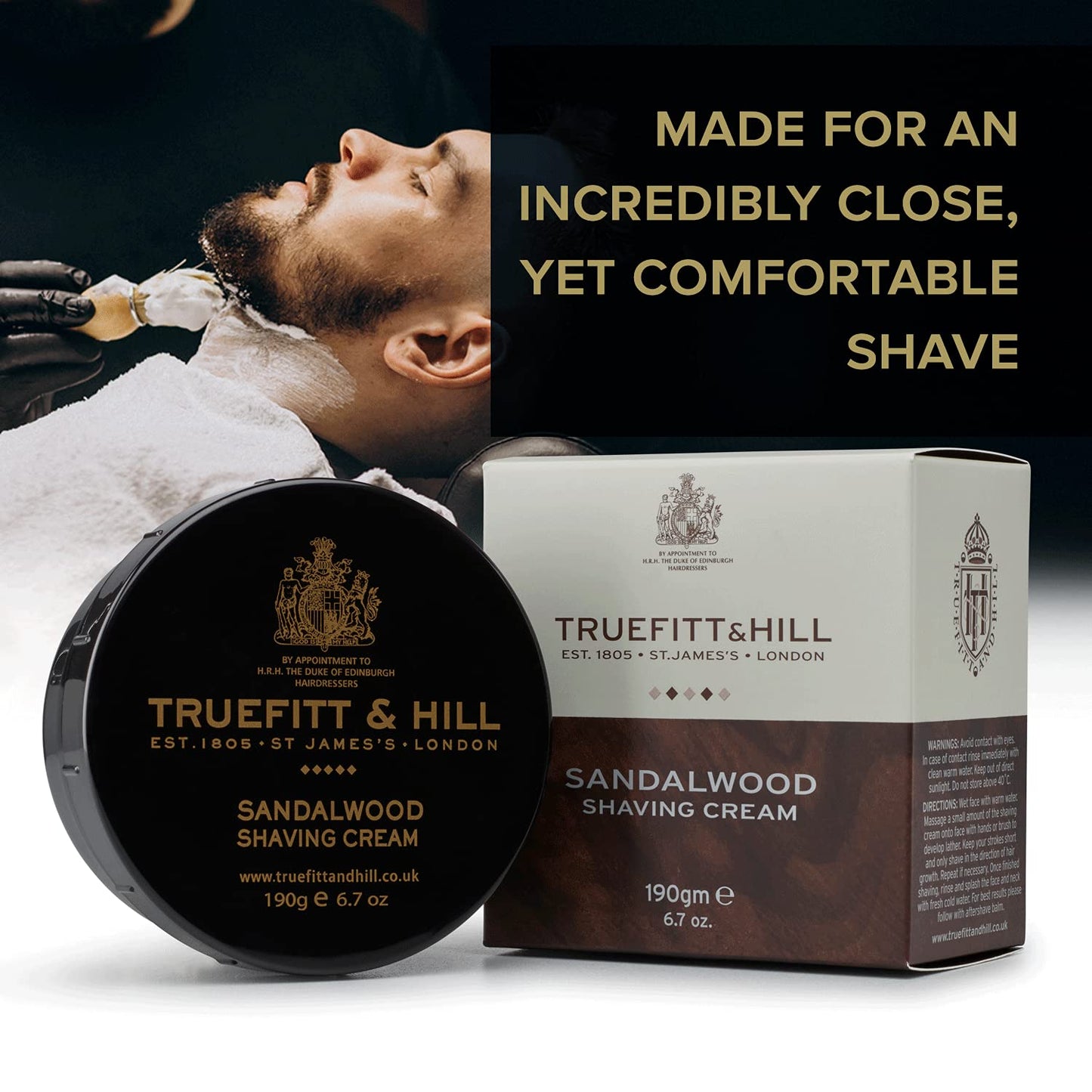 Truefitt & Hill Sandalwood Shaving Cream Bowl for Men, Fresh Classic scent, 6.7 oz.