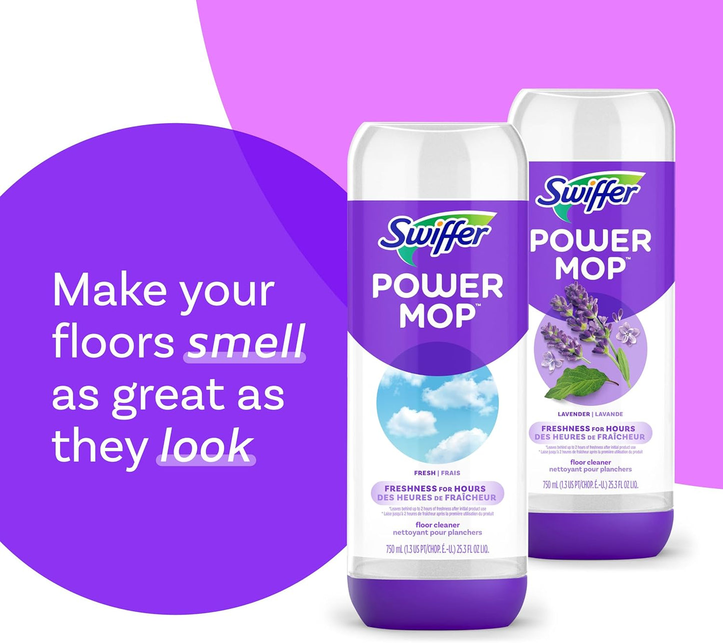 Swiffer PowerMop Liquid Floor Cleaner Refills - Fresh Scent Mopping Solution | 2 Count Multi-Surface Replacement Bottles