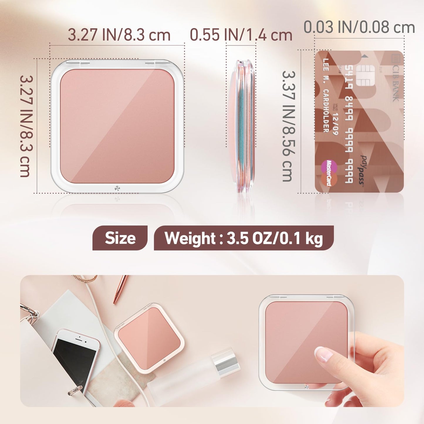 MOMOKUBA 30X Magnifying Mirror, Compact Travel Mirror for Purse & Pocket, Double-Sided Makeup Mirror with Tweezers, Portable Mirror for Eyebrow Plucking, Daily Beauty and Travel Essentials, Rose
